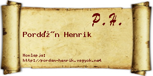 Pordán Henrik névjegykártya